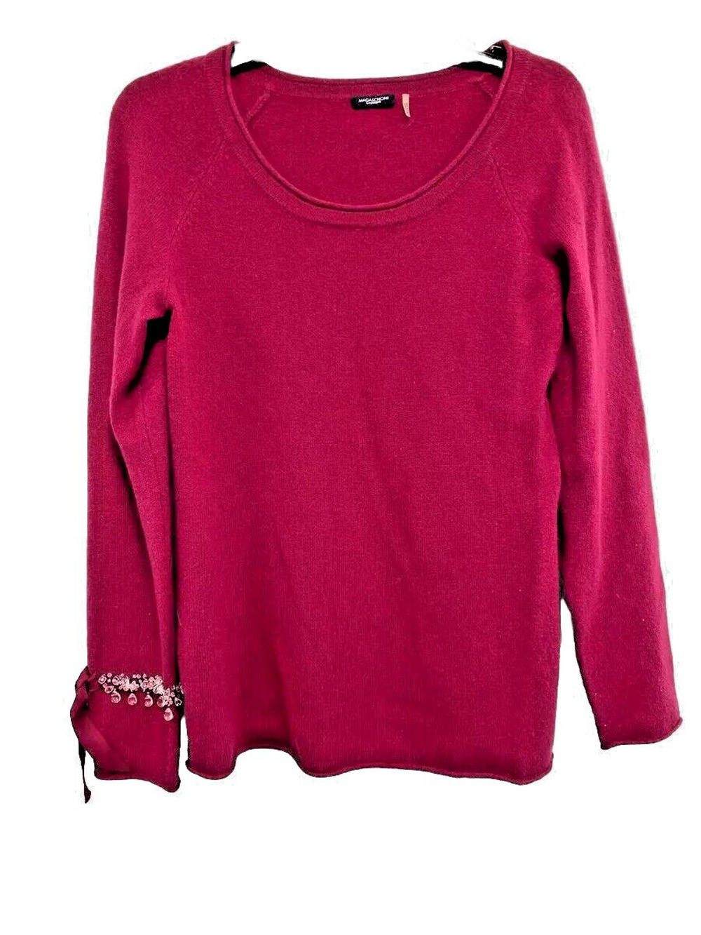 Magaschoni Women Cashmere Magenta Sweater Lond Slevee Red Size Large A000482